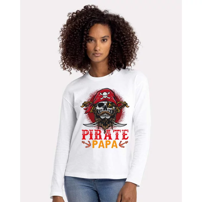 Pirate Papa Halloween Skull Pirate Costume Family Womens Cotton Relaxed Long Sleeve T-Shirt