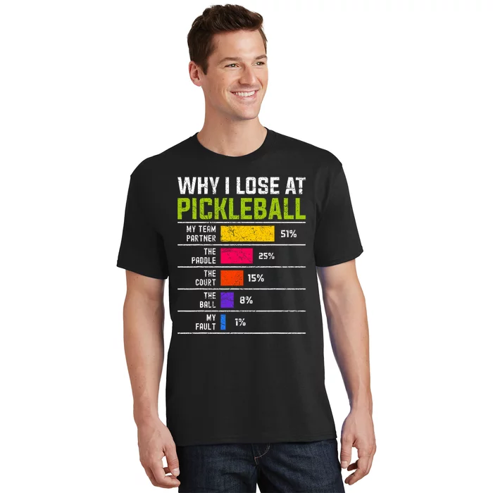 Pickleball Player Hilarious Why I Lose At Pickleball Print T-Shirt