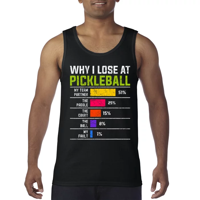 Pickleball Player Hilarious Why I Lose At Pickleball Print Tank Top