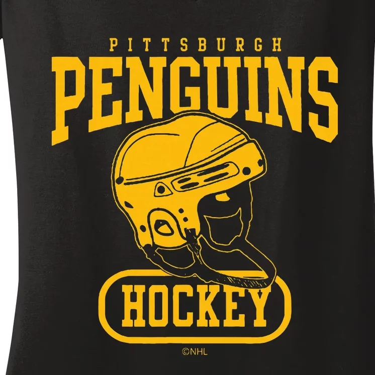 Pittsburgh Penguins Helmet Black Officially Women's V-Neck T-Shirt