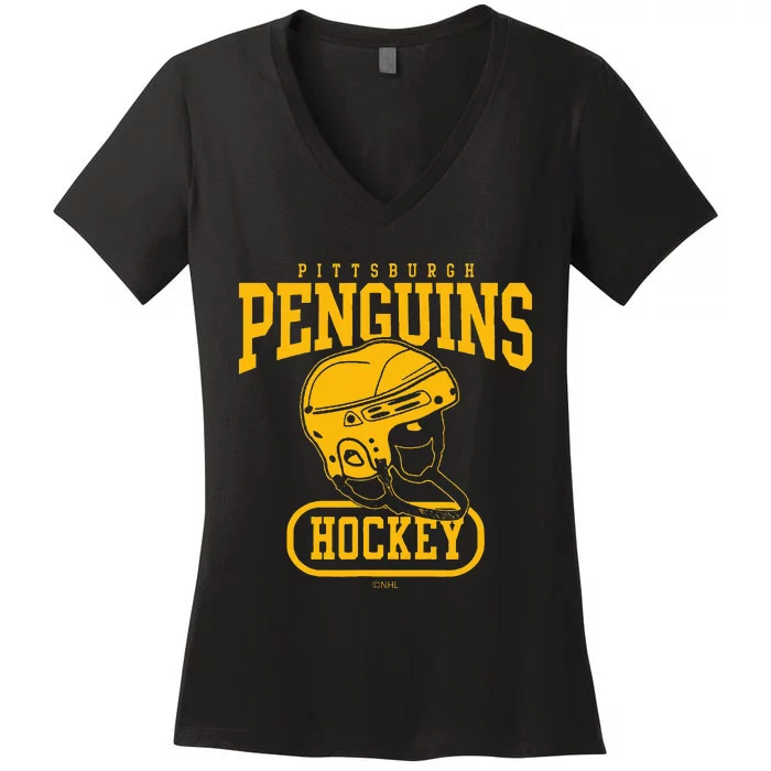 Pittsburgh Penguins Helmet Black Officially Women's V-Neck T-Shirt