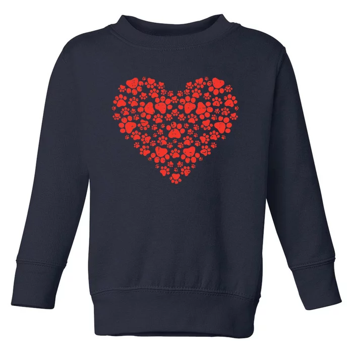 Paw Print Heart Cute Valentines Day Dog Cat Lover Owner Gift Toddler Sweatshirt