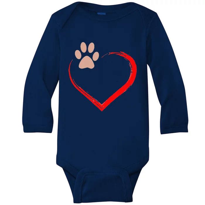 Paw Print Heart Valentines Day Cute Dog Puppy Lover Gift Baby Long Sleeve Bodysuit