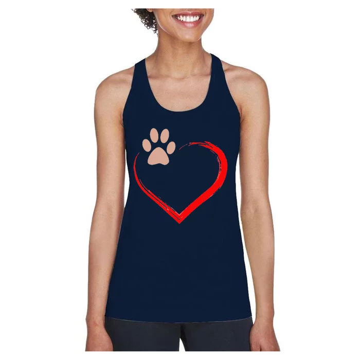 Paw Print Heart Valentines Day Cute Dog Puppy Lover Gift Women's Racerback Tank