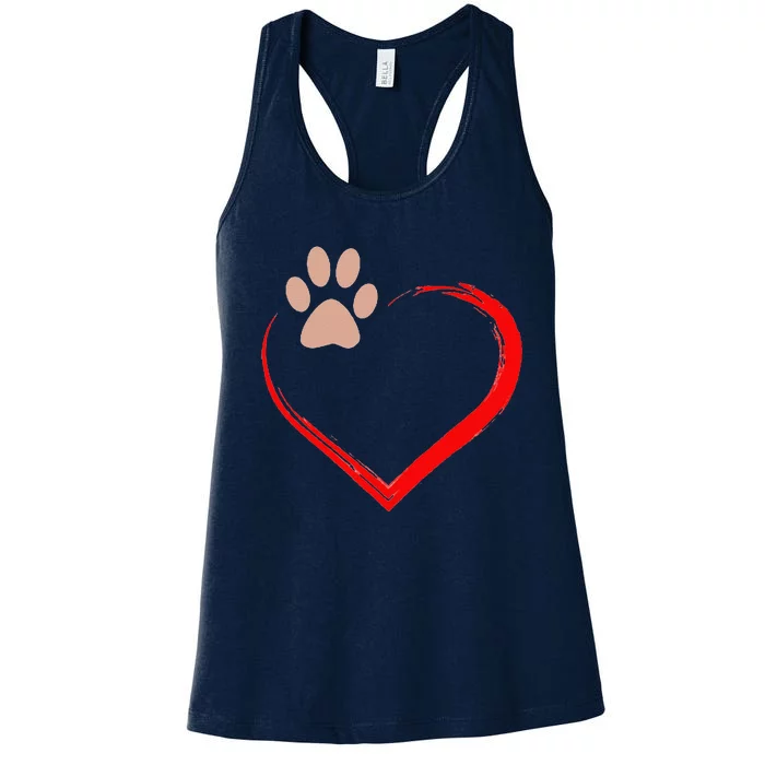 Paw Print Heart Valentines Day Cute Dog Puppy Lover Gift Women's Racerback Tank