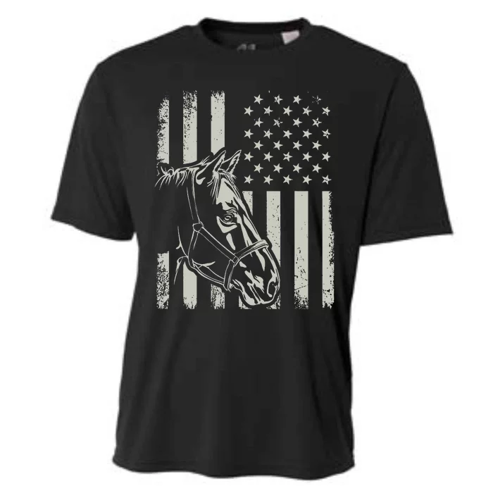 Proud Patriotic Horse Owner Lover American Flag Cooling Performance Crew T-Shirt