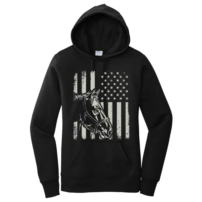 Proud Patriotic Horse Owner Lover American Flag Women's Pullover Hoodie