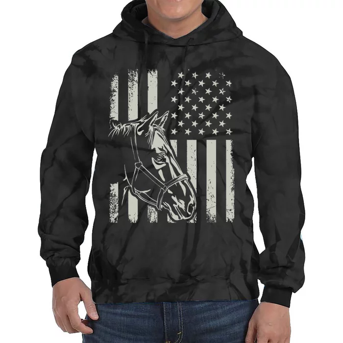 Proud Patriotic Horse Owner Lover American Flag Tie Dye Hoodie