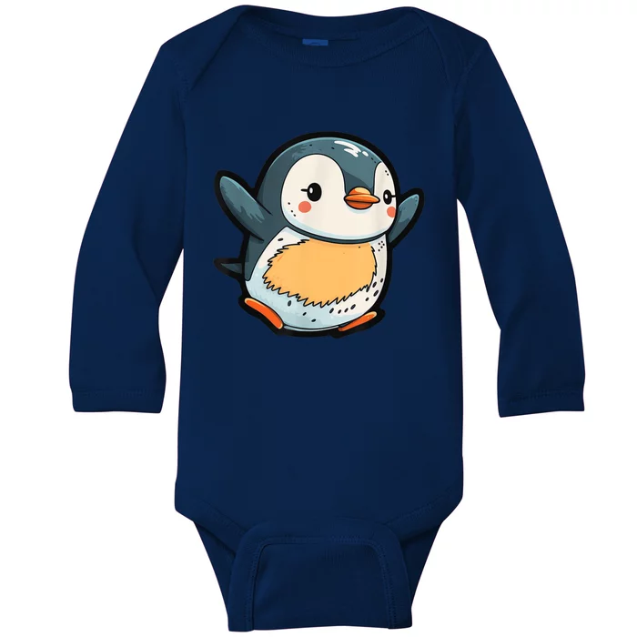 Penguin Party Happy And Excited Cartoon Penguin Chick Baby Long Sleeve Bodysuit