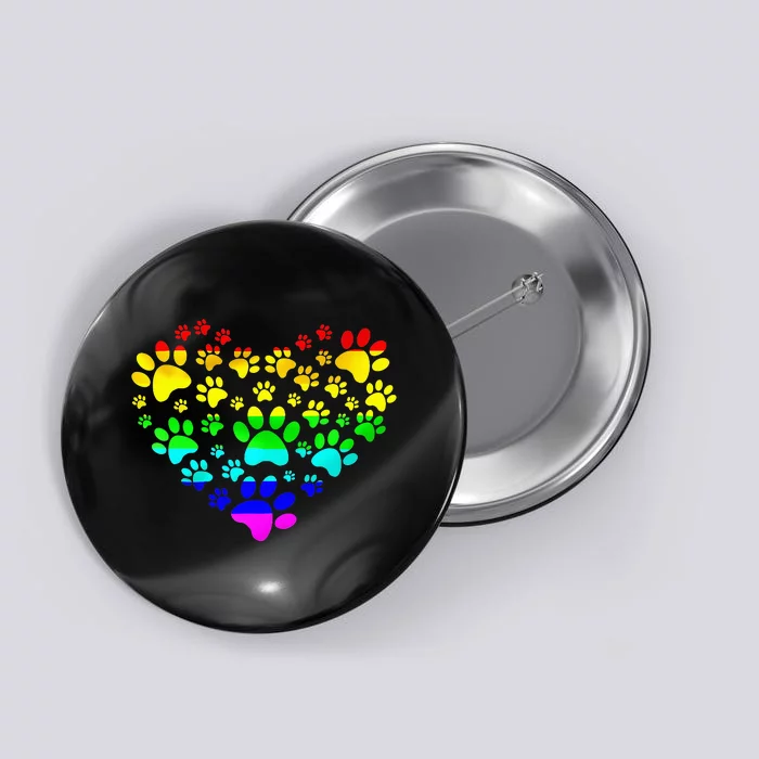 Paw Print Heartbeat Rainbow Inspired Dog Paw print Gifts Button