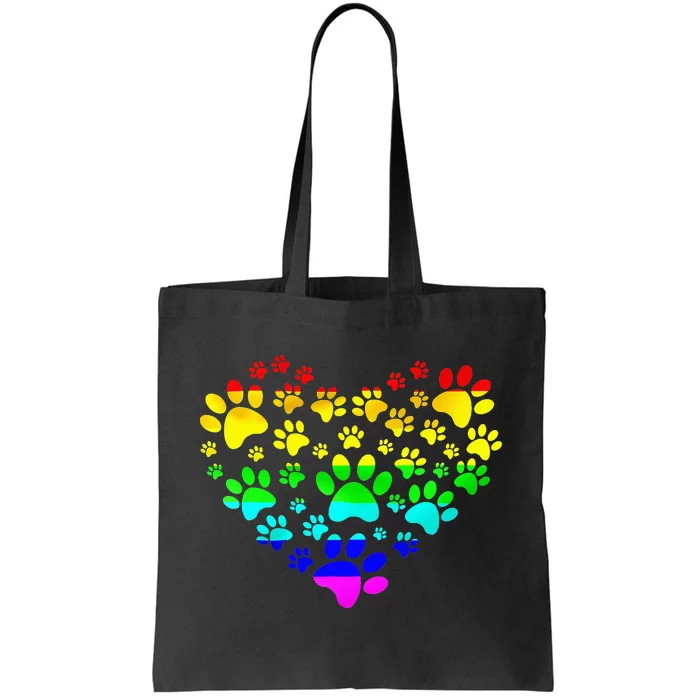 Paw Print Heartbeat Rainbow Inspired Dog Paw print Gifts Tote Bag