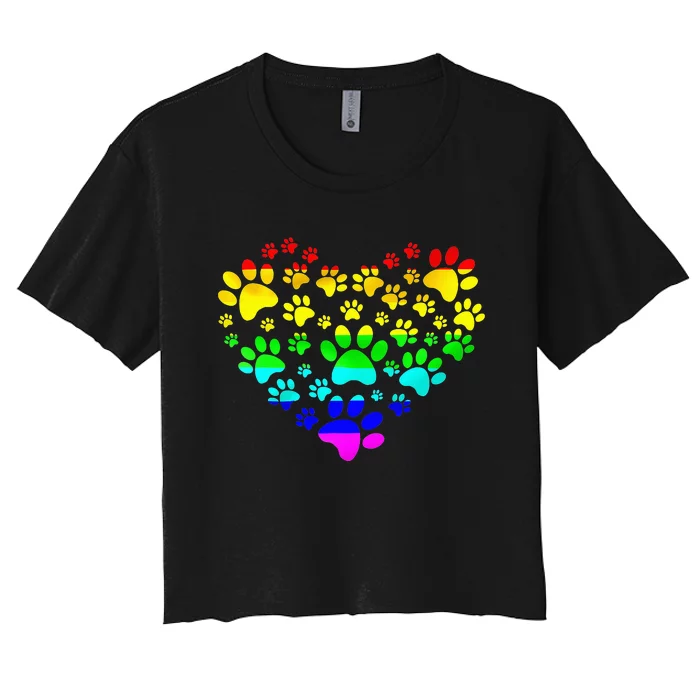 Paw Print Heartbeat Rainbow Inspired Dog Paw print Gifts Women's Crop Top Tee