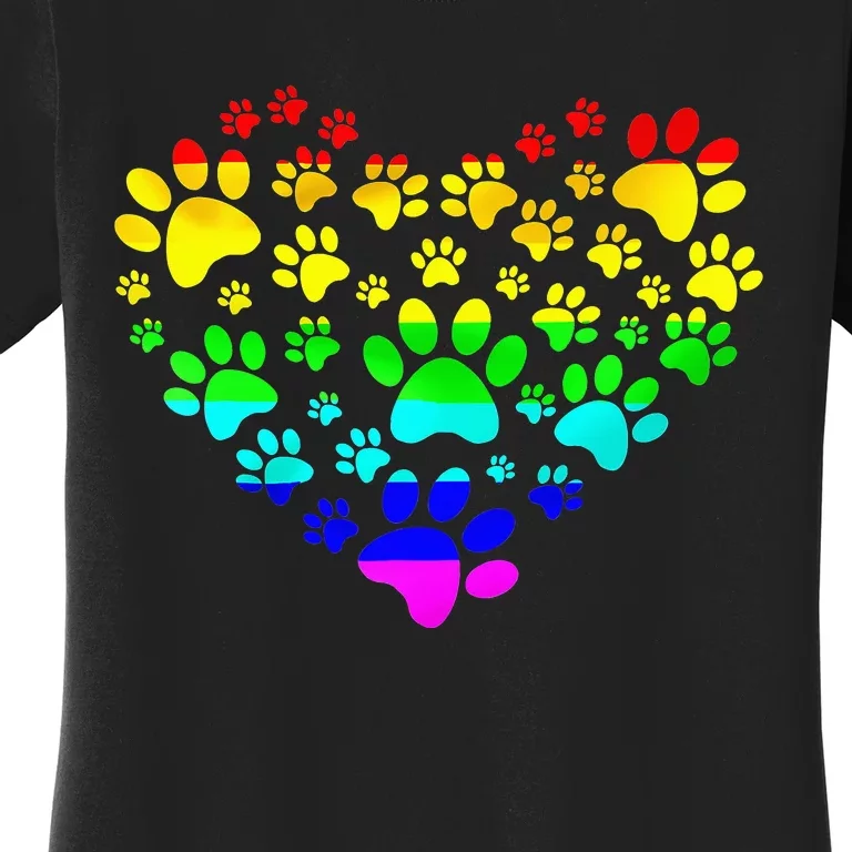 Paw Print Heartbeat Rainbow Inspired Dog Paw print Gifts Women's T-Shirt