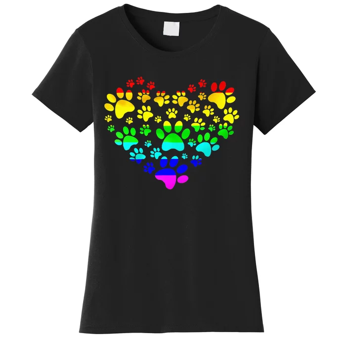 Paw Print Heartbeat Rainbow Inspired Dog Paw print Gifts Women's T-Shirt