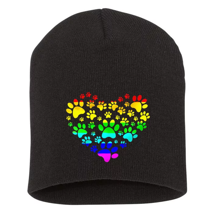 Paw Print Heartbeat Rainbow Inspired Dog Paw print Gifts Short Acrylic Beanie