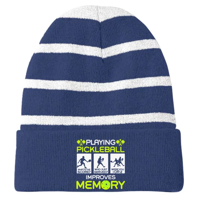 Playing Pickleball Improves Memory Dink Player Striped Beanie with Solid Band