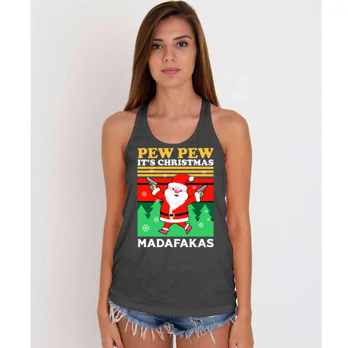 Pew Pew Its Christmas Mudafakas Funny Santa Claus Game Women's Knotted Racerback Tank