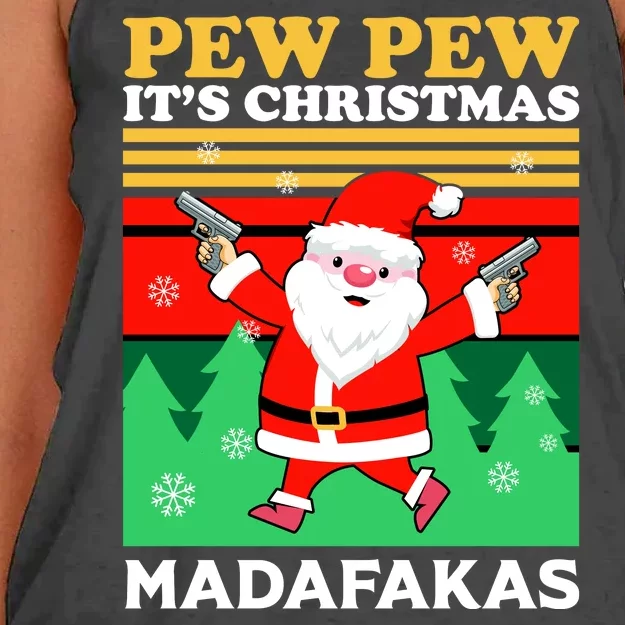 Pew Pew Its Christmas Mudafakas Funny Santa Claus Game Women's Knotted Racerback Tank