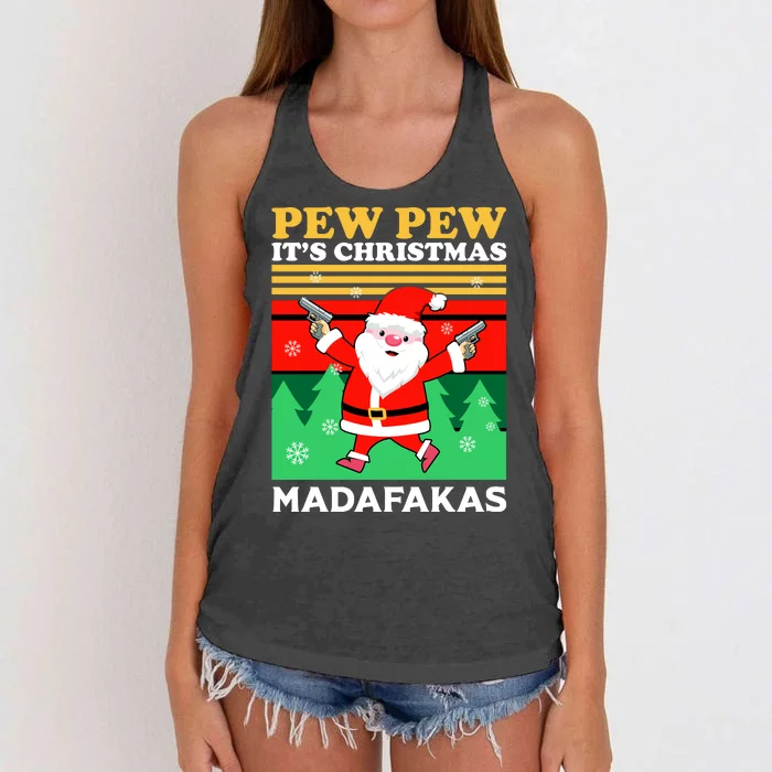 Pew Pew Its Christmas Mudafakas Funny Santa Claus Game Women's Knotted Racerback Tank