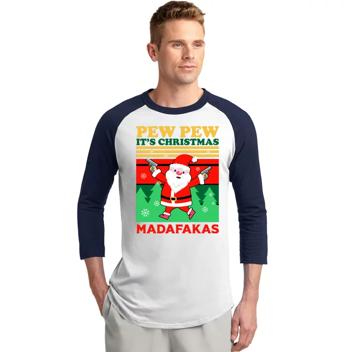 Pew Pew Its Christmas Mudafakas Funny Santa Claus Game Baseball Sleeve Shirt