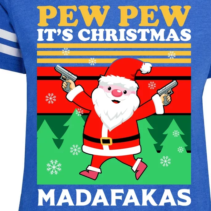 Pew Pew Its Christmas Mudafakas Funny Santa Claus Game Enza Ladies Jersey Football T-Shirt