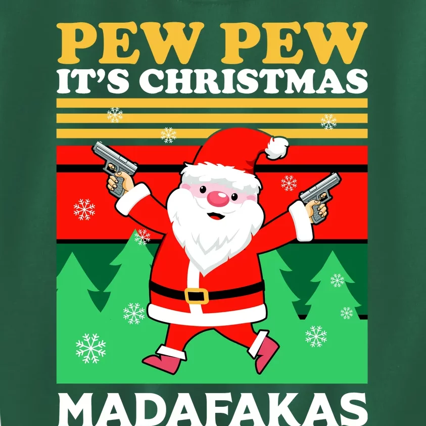 Pew Pew Its Christmas Mudafakas Funny Santa With Guns Game Kids Sweatshirt