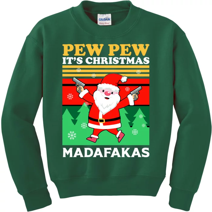 Pew Pew Its Christmas Mudafakas Funny Santa With Guns Game Kids Sweatshirt