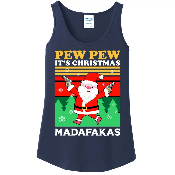 Pew Pew Its Christmas Mudafakas Funny Santa With Guns Game Ladies Essential Tank