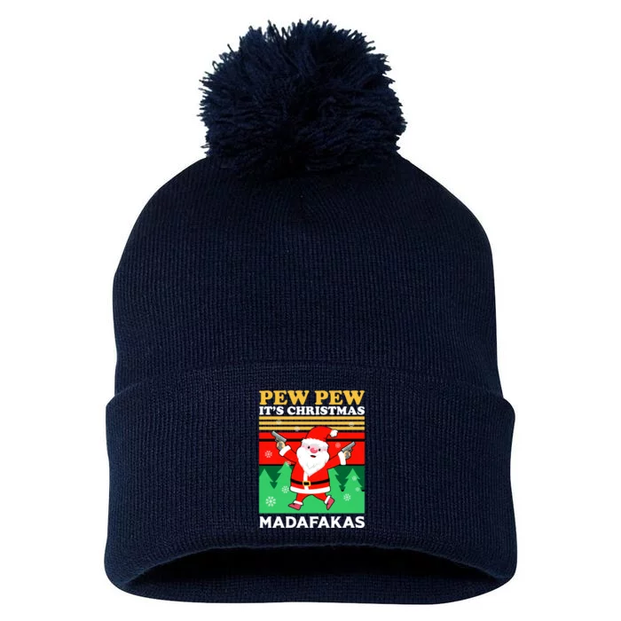 Pew Pew Its Christmas Mudafakas Funny Santa With Guns Game Pom Pom 12in Knit Beanie