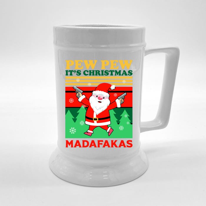 Pew Pew Its Christmas Mudafakas Funny Santa With Guns Game Front & Back Beer Stein