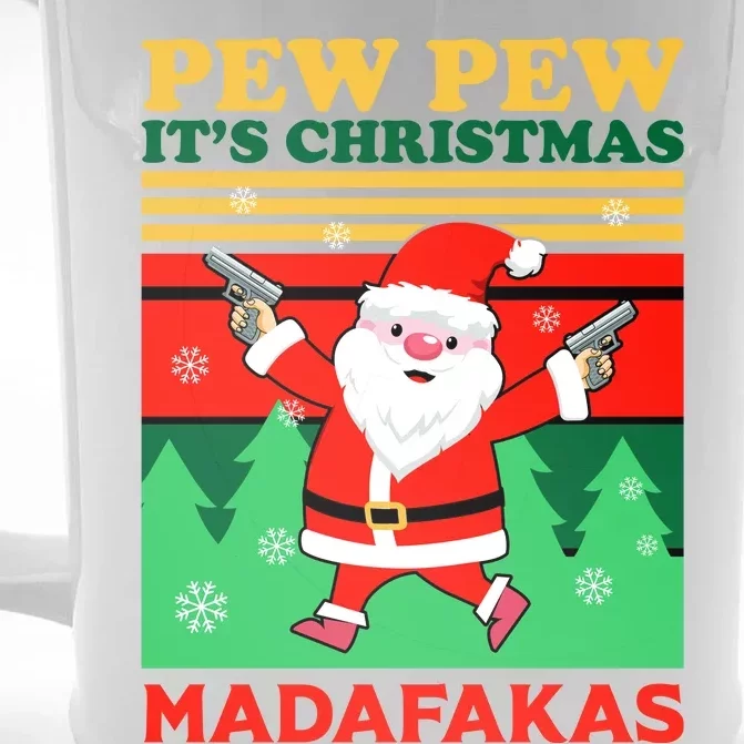 Pew Pew Its Christmas Mudafakas Funny Santa With Guns Game Front & Back Beer Stein