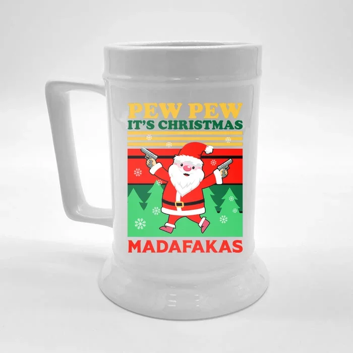 Pew Pew Its Christmas Mudafakas Funny Santa With Guns Game Front & Back Beer Stein