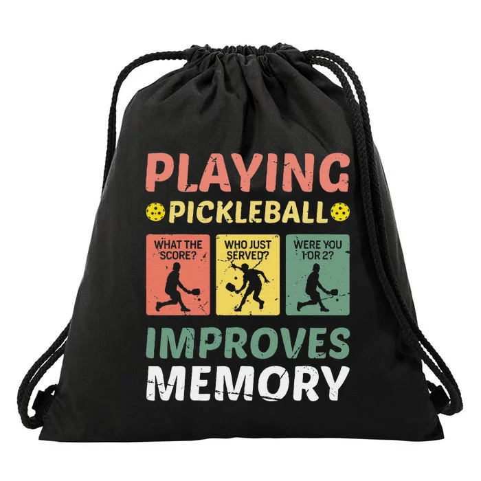 Playing Pickleball Improves Memory Pickleball Vintage Drawstring Bag