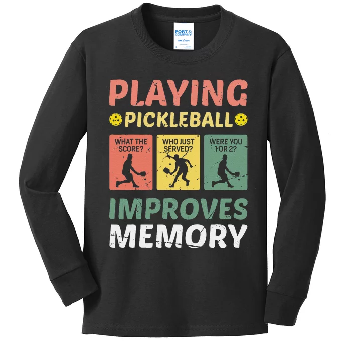 Playing Pickleball Improves Memory Pickleball Vintage Kids Long Sleeve Shirt