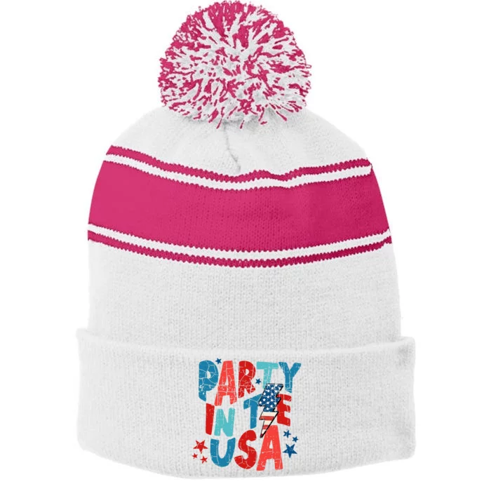 Pink Party In The Usa 4th Of July Mom And Girl Baby Stripe Pom Pom Beanie