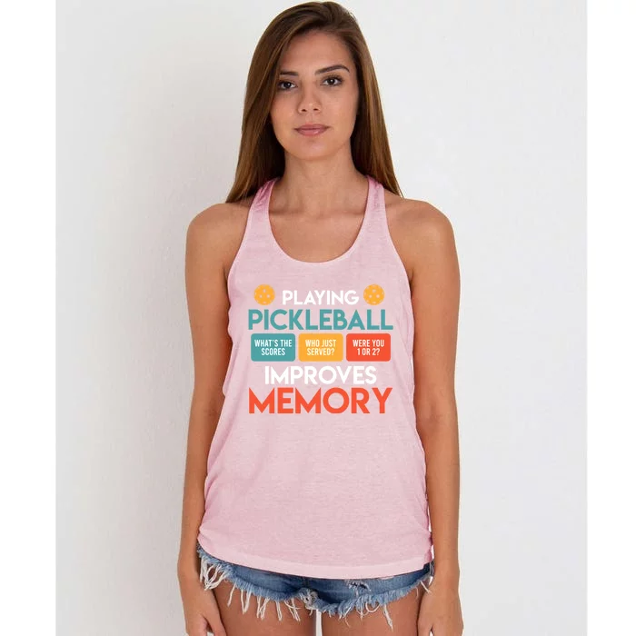 Playing Pickleball Improves Memory Pickleball Gift Women's Knotted Racerback Tank