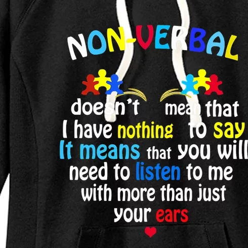 Puzzle Piece I Have NONVERBAL Autism Awareness Support Women's Fleece Hoodie