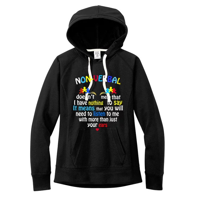 Puzzle Piece I Have NONVERBAL Autism Awareness Support Women's Fleece Hoodie