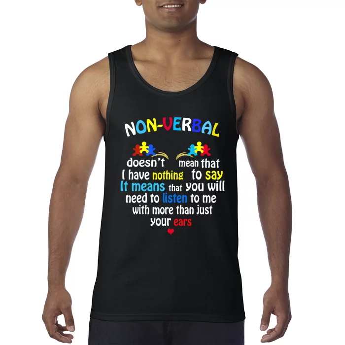 Puzzle Piece I Have NONVERBAL Autism Awareness Support Tank Top