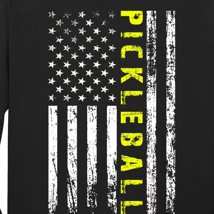 Pickleball Distressed USA Flag Tall Long Sleeve T-Shirt