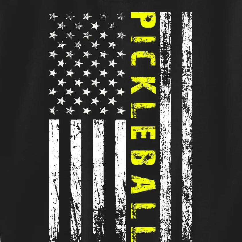 Pickleball Distressed USA Flag Kids Sweatshirt