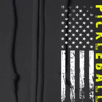 Pickleball Distressed USA Flag Full Zip Hoodie