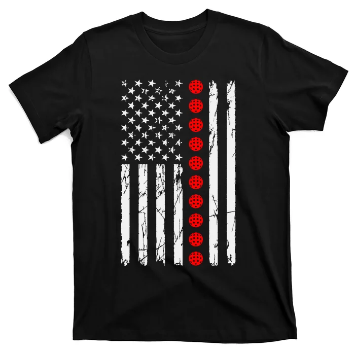 Pickleball Distressed Patriotic USA Flag T-Shirt