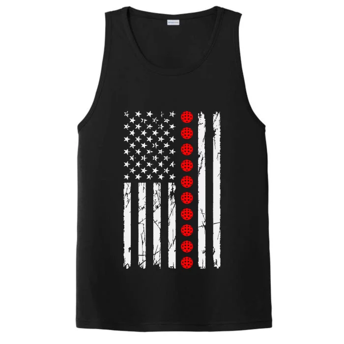 Pickleball Distressed Patriotic USA Flag Performance Tank