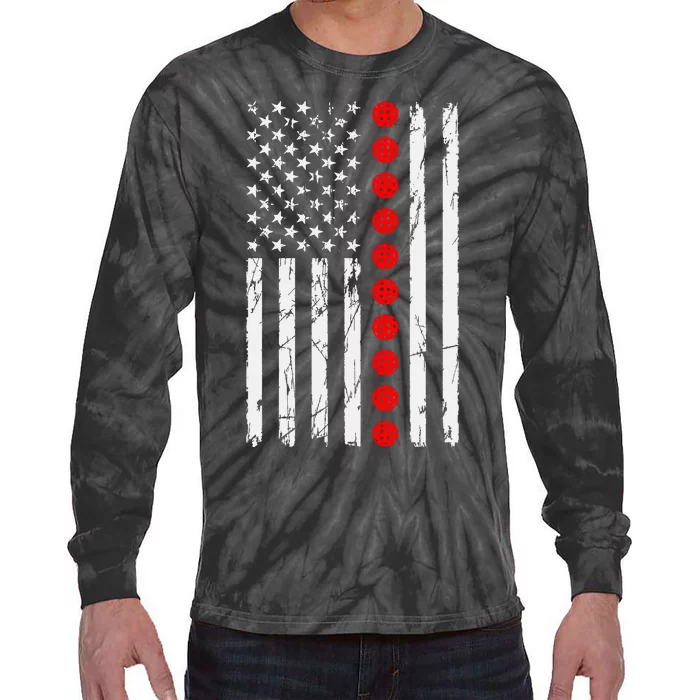 Pickleball Distressed Patriotic USA Flag Tie-Dye Long Sleeve Shirt