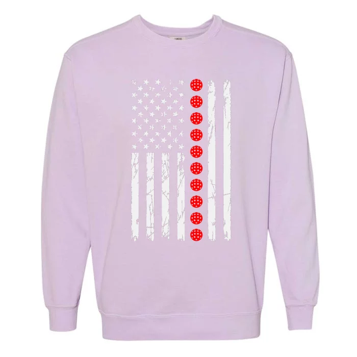 Pickleball Distressed Patriotic USA Flag Garment-Dyed Sweatshirt