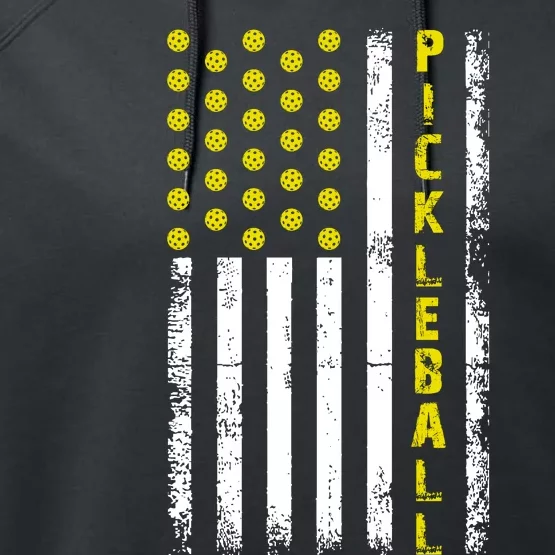 Pickleball Distressed USA Flag Performance Fleece Hoodie