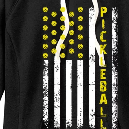 Pickleball Distressed USA Flag Women's Fleece Hoodie