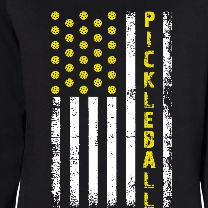 Pickleball Distressed USA Flag Womens California Wash Sweatshirt