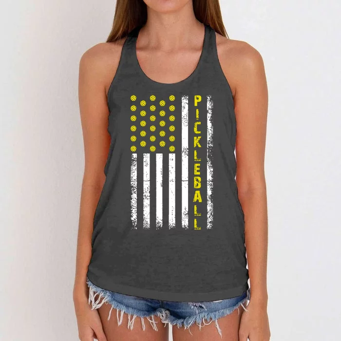 Pickleball Distressed USA Flag Women's Knotted Racerback Tank